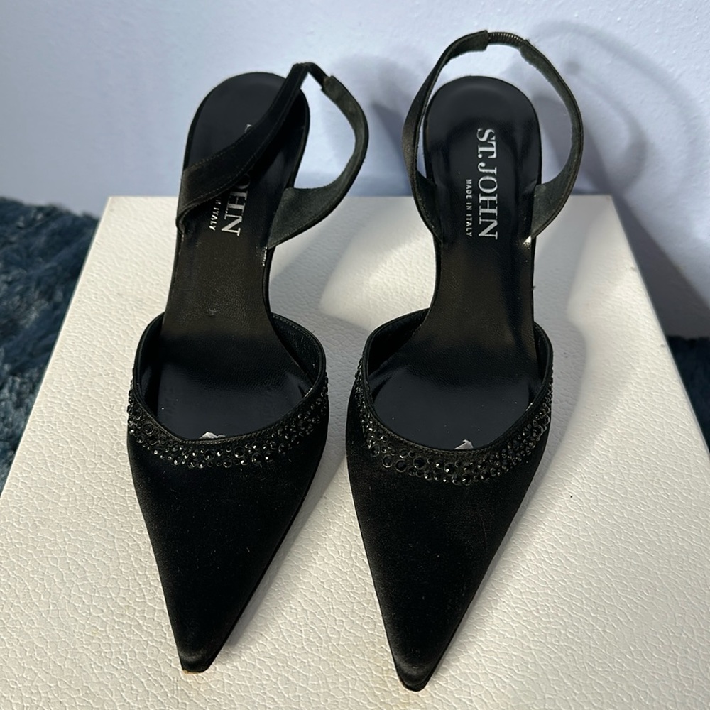 St John Black Satin Womens Slingback Shoes